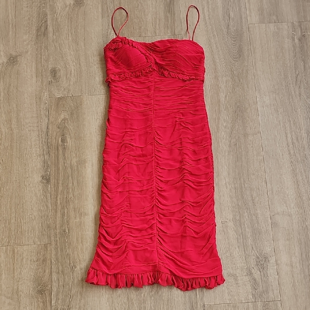 Cache 100% Silk Elegant Red Ruched Dress Size 6